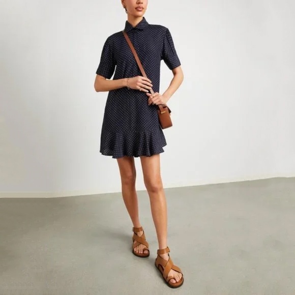 Goop G. Label Denise Mini Polka Dot Navy Shirt Dress Size 2 - Picture 4 of 14